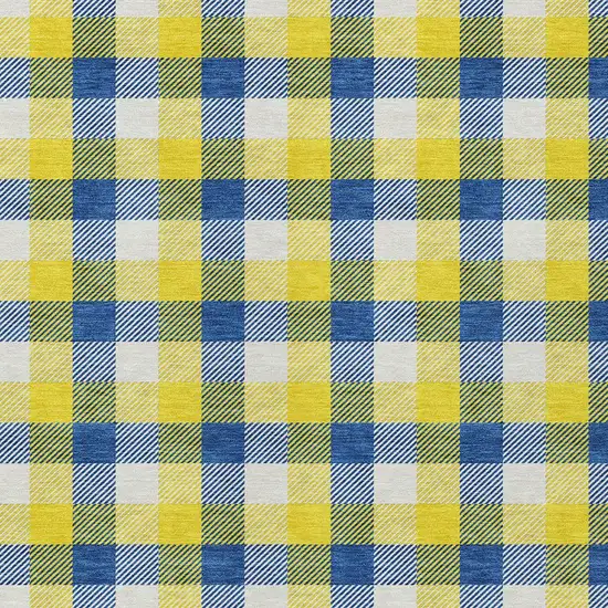 Yellow Blue And Beige Plaid Washable Indoor Outdoor Area Rug Photo 5