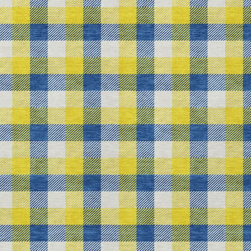 Yellow Blue And Beige Plaid Washable Indoor Outdoor Area Rug Photo 5