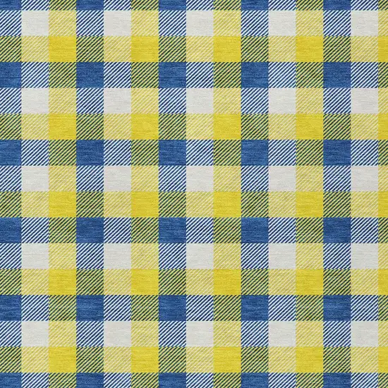 Yellow Blue And Beige Plaid Washable Indoor Outdoor Area Rug Photo 5