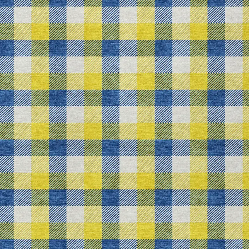 Yellow Blue And Beige Plaid Washable Indoor Outdoor Area Rug Photo 5