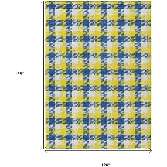 Yellow Blue And Beige Plaid Washable Indoor Outdoor Area Rug Photo 7