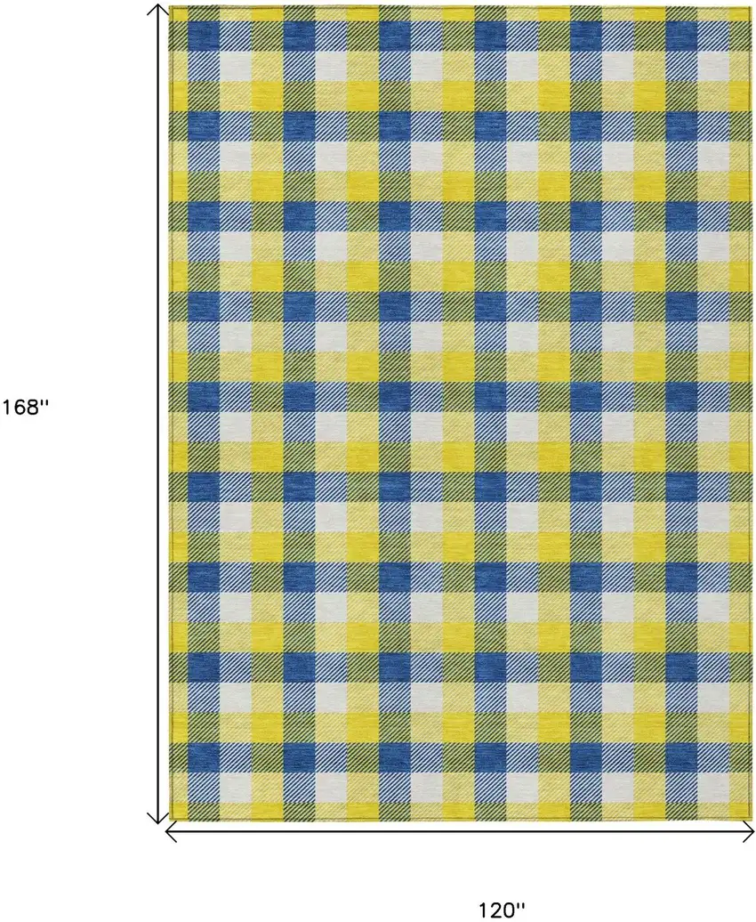 Yellow Blue And Beige Plaid Washable Indoor Outdoor Area Rug Photo 7