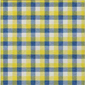 Photo of Yellow Blue And Beige Plaid Washable Indoor Outdoor Area Rug