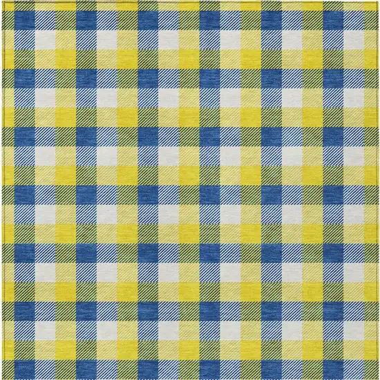 Yellow Blue And Beige Plaid Washable Indoor Outdoor Area Rug Photo 6