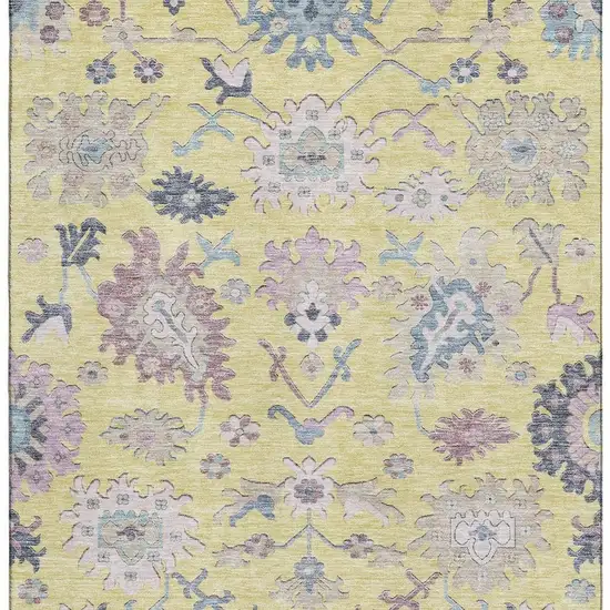 Yellow Blue And Blush Floral Washable Area Rug With UV Protection Photo 9