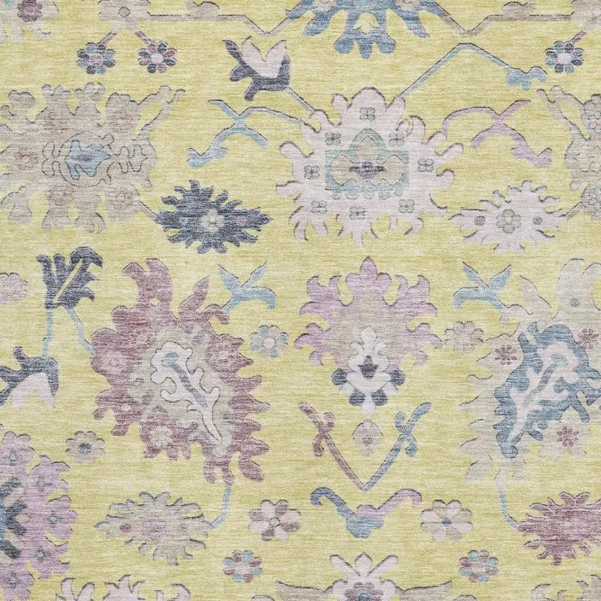 Yellow Blue And Blush Floral Washable Area Rug With UV Protection Photo 4