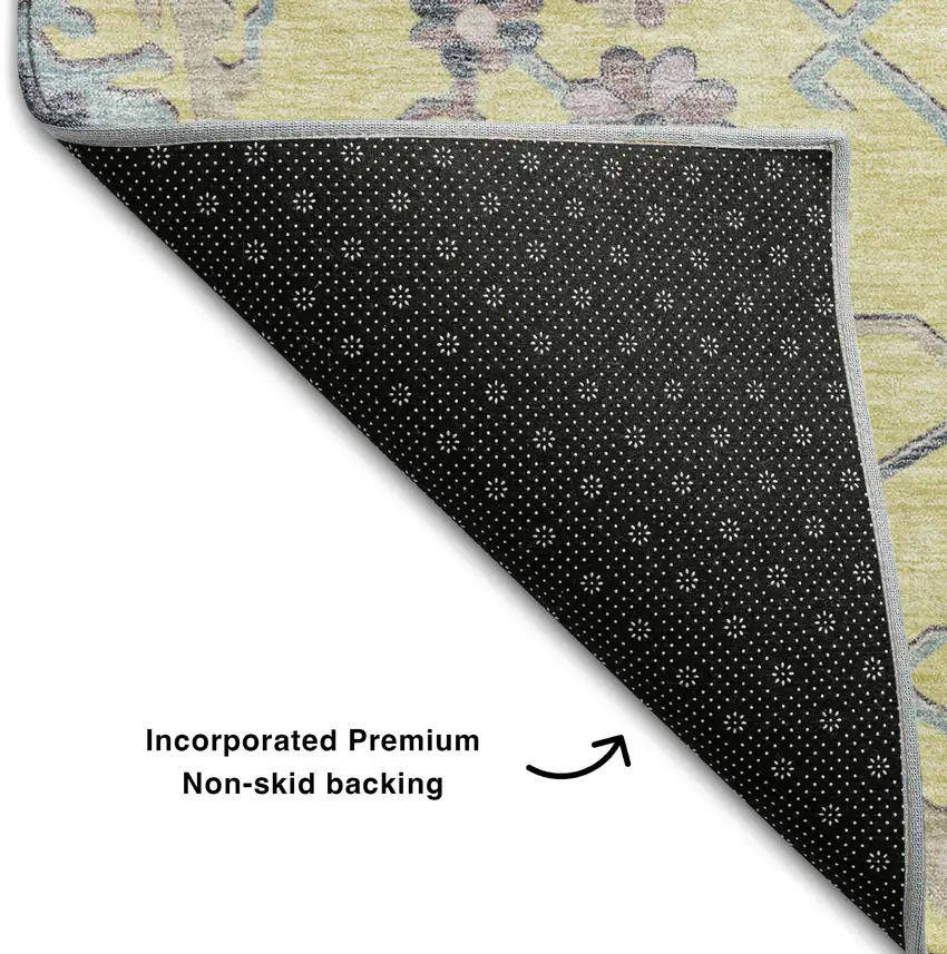 Yellow Blue And Blush Floral Washable Area Rug With UV Protection Photo 7