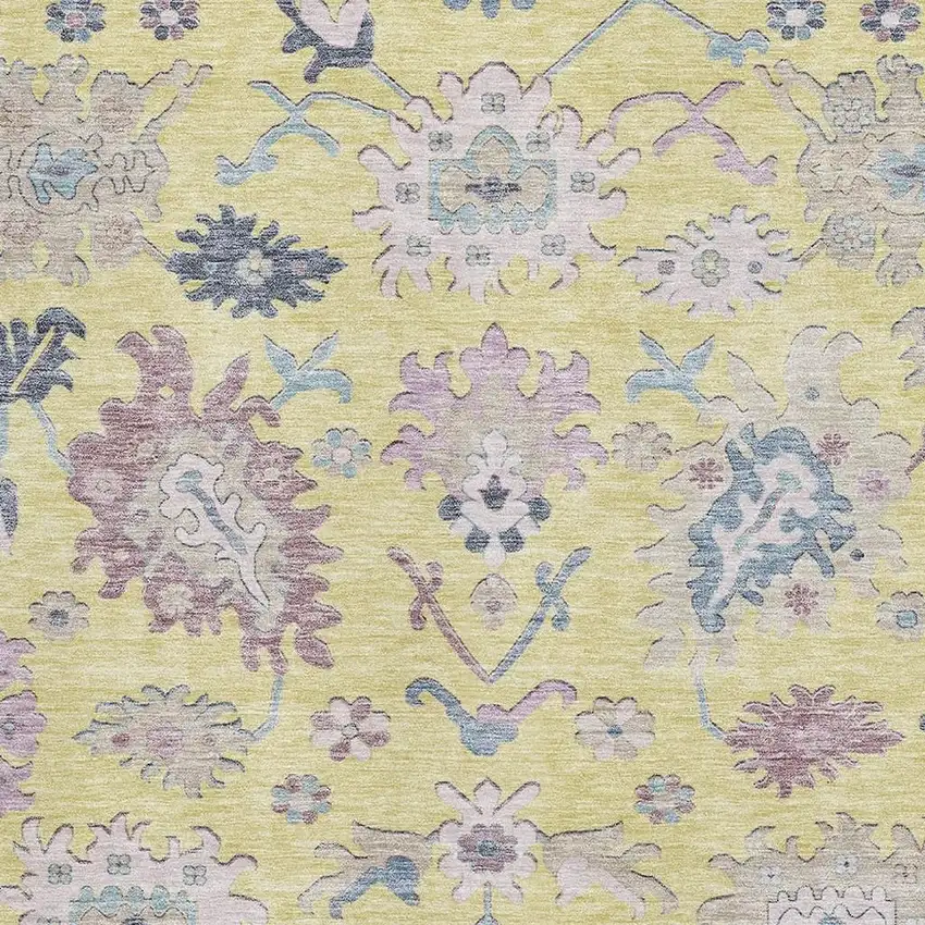 Yellow Blue And Blush Floral Washable Area Rug With UV Protection Photo 8