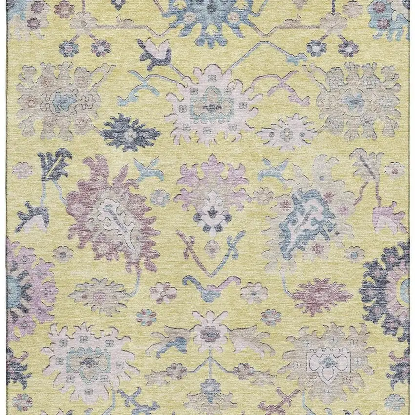 Yellow Blue And Blush Floral Washable Area Rug With UV Protection Photo 5