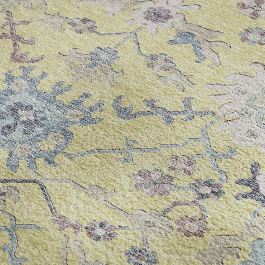 Yellow Blue And Blush Floral Washable Area Rug With UV Protection Photo 3