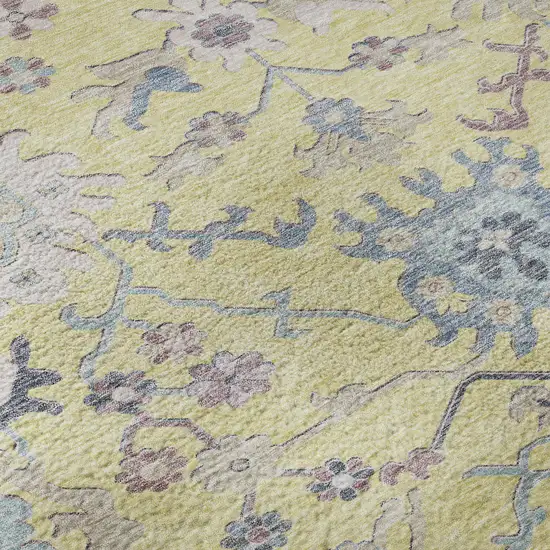 Yellow Blue And Blush Floral Washable Area Rug With UV Protection Photo 1