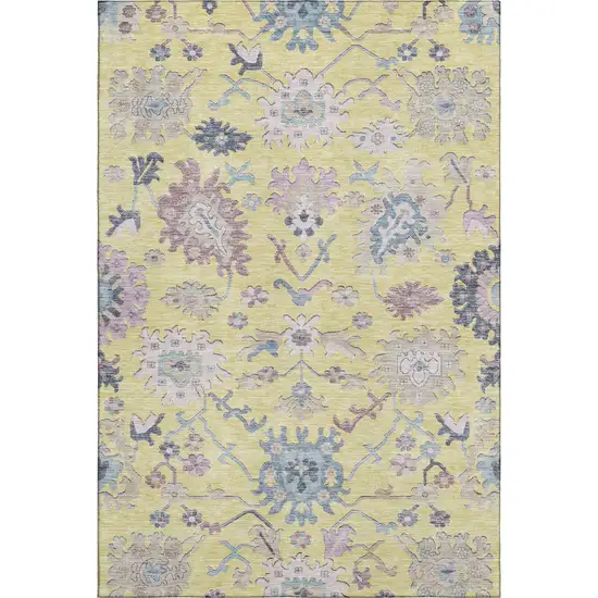 Yellow Blue And Blush Floral Washable Area Rug With UV Protection Photo 5