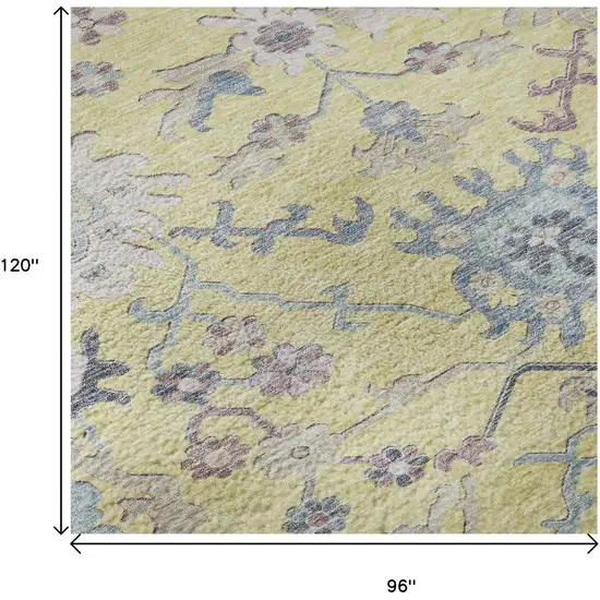 Yellow Blue And Blush Floral Washable Area Rug With UV Protection Photo 9