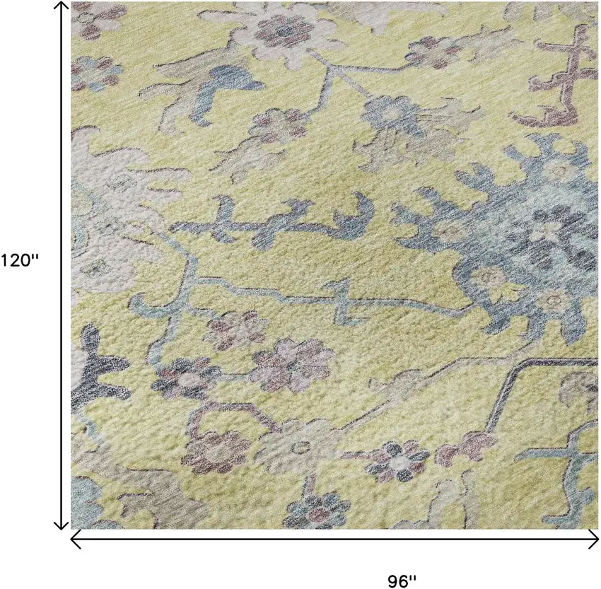 Yellow Blue And Blush Floral Washable Area Rug With UV Protection Photo 9