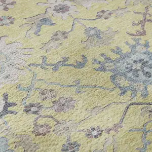 Photo of Yellow Blue And Blush Floral Washable Area Rug With UV Protection