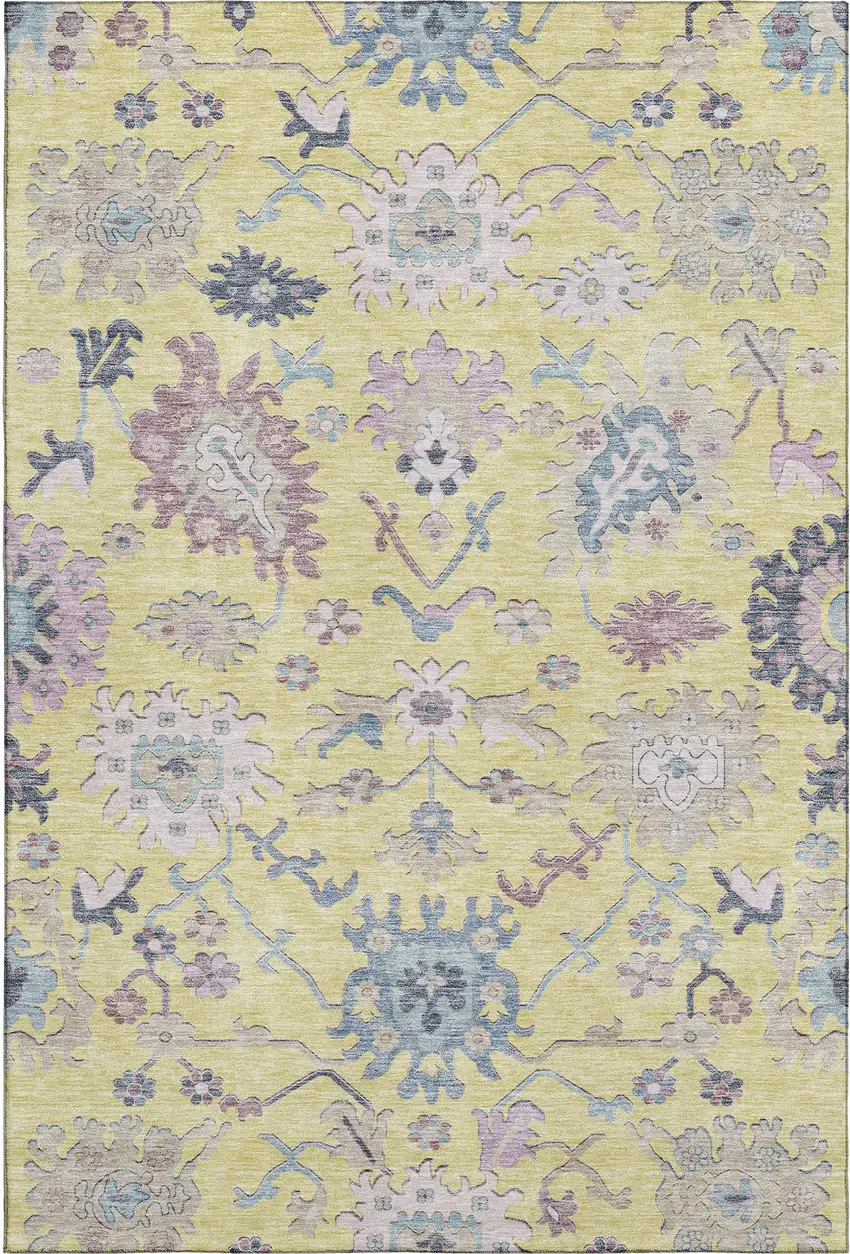 Yellow Blue And Blush Floral Washable Area Rug With UV Protection Photo 6