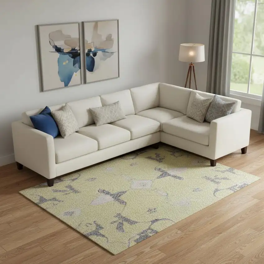 Yellow Blue And Blush Floral Washable Area Rug With UV Protection Photo 2