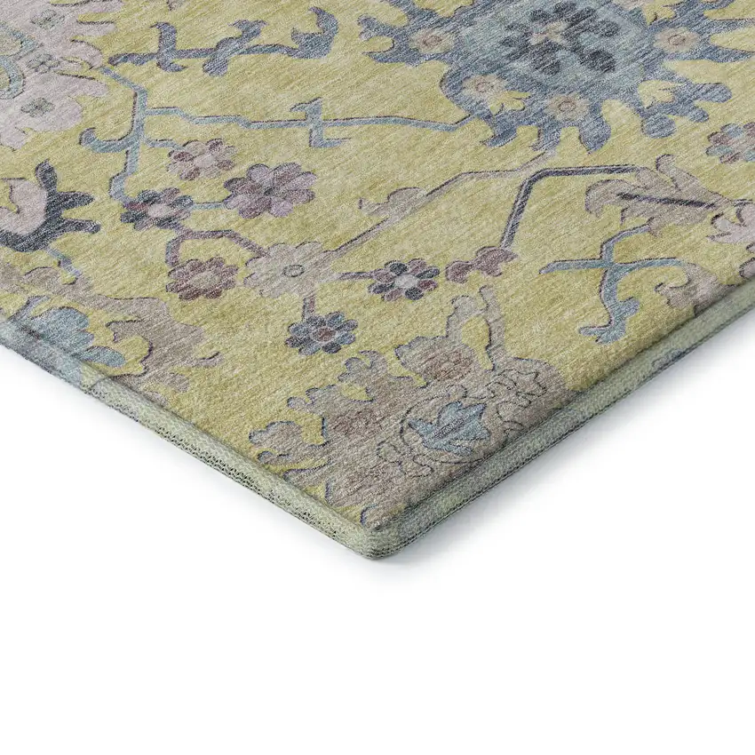Yellow Blue And Blush Floral Washable Area Rug With UV Protection Photo 8