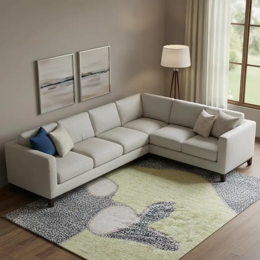 Yellow Blue And Blush Floral Washable Area Rug With UV Protection Photo 2