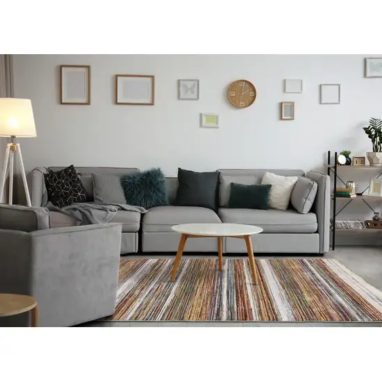 Yellow Blue And Brown Striped Area Rug Photo 6