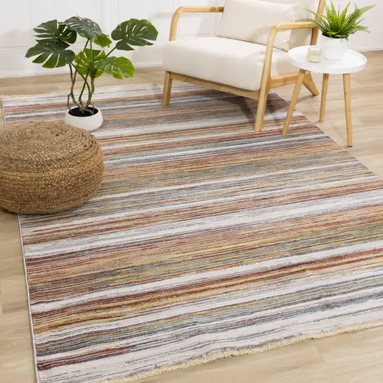 Yellow Blue And Brown Striped Area Rug Photo 5