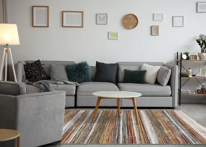 Yellow Blue And Brown Striped Area Rug Photo 5