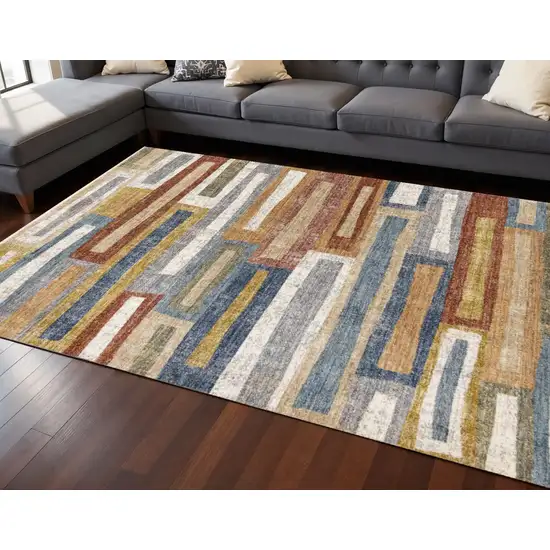 Yellow Blue And Brown Striped Area Rug Photo 1