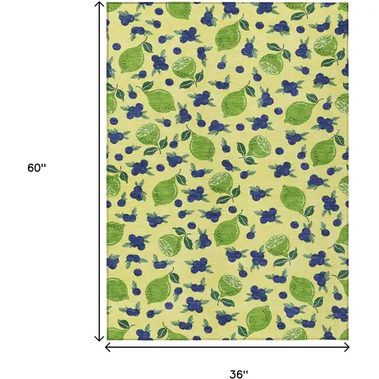 Yellow Blue And Green Lemons Washable Indoor Outdoor Area Rug Photo 3