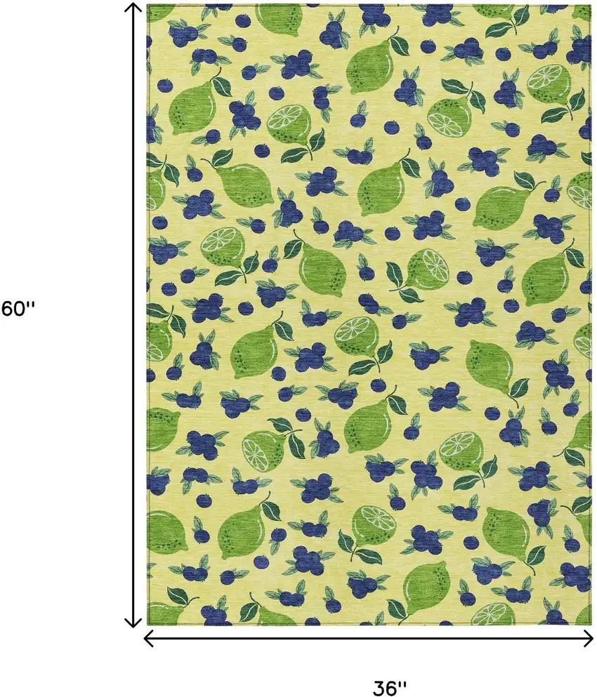 Yellow Blue And Green Lemons Washable Indoor Outdoor Area Rug Photo 3