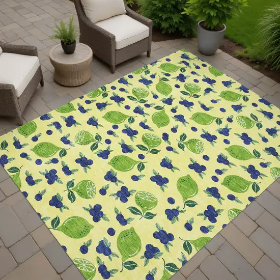 Yellow Blue And Green Lemons Washable Indoor Outdoor Area Rug Photo 8