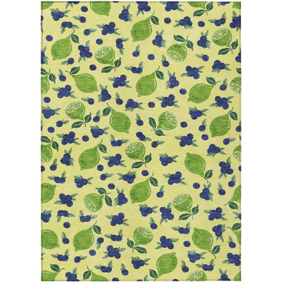 Yellow Blue And Green Lemons Washable Indoor Outdoor Area Rug Photo 2