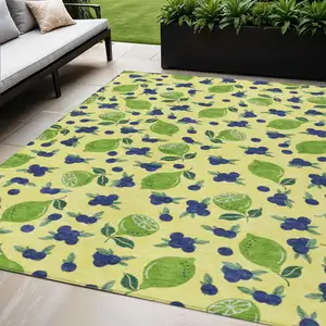Photo of Yellow Blue And Green Lemons Washable Indoor Outdoor Area Rug
