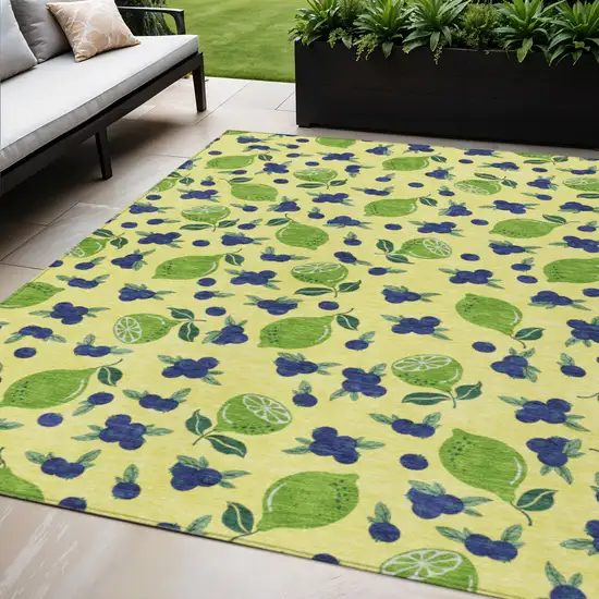 Yellow Blue And Green Lemons Washable Indoor Outdoor Area Rug Photo 1