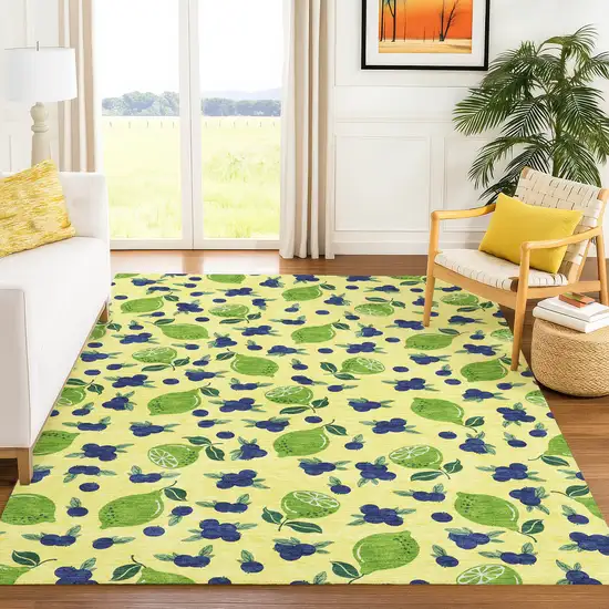 Yellow Blue And Green Lemons Washable Indoor Outdoor Area Rug Photo 9