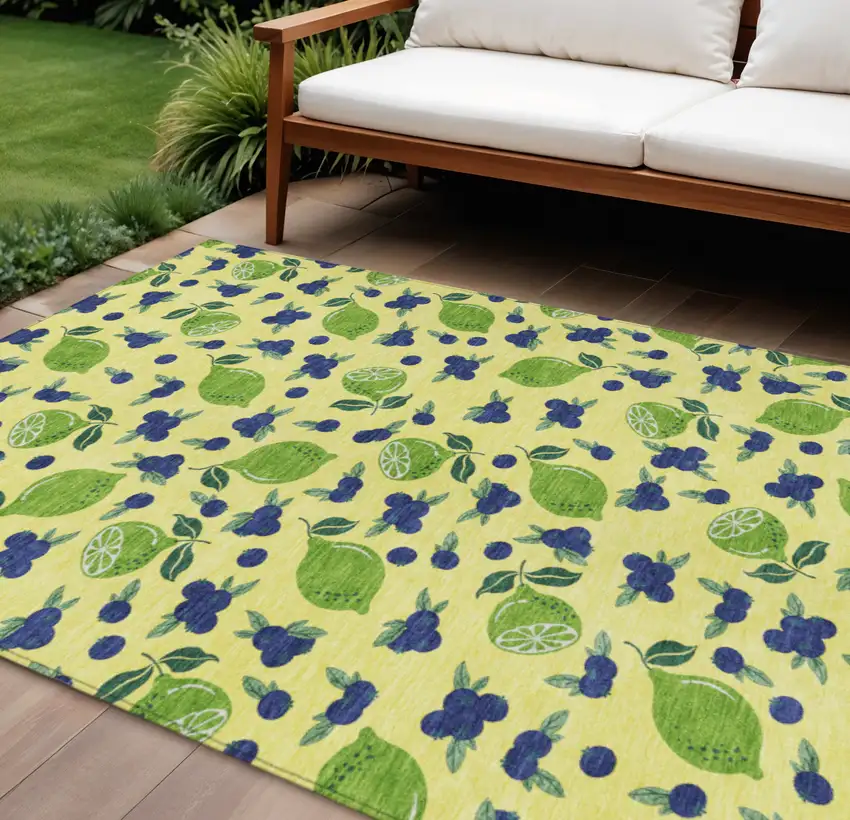 Yellow Blue And Green Lemons Washable Indoor Outdoor Area Rug Photo 1