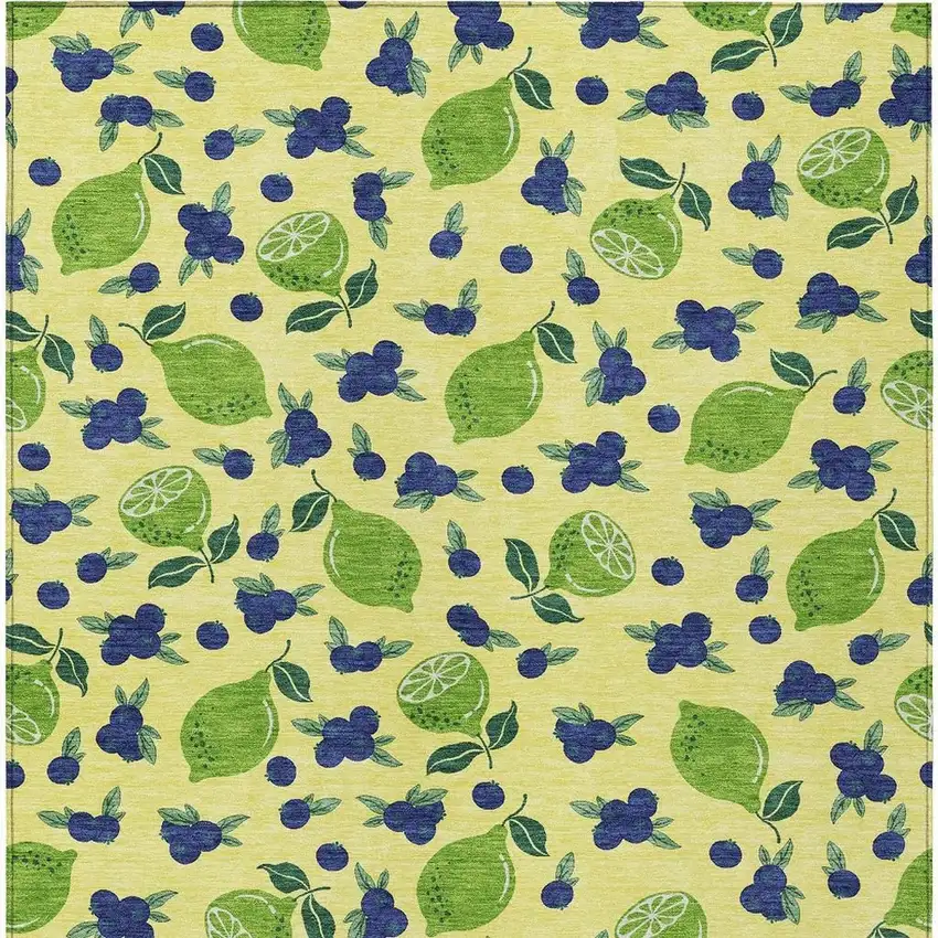 Yellow Blue And Green Lemons Washable Indoor Outdoor Area Rug Photo 4