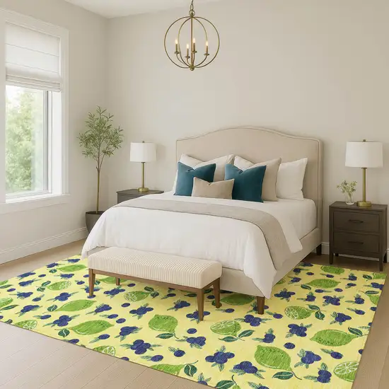 Yellow Blue And Green Lemons Washable Indoor Outdoor Area Rug Photo 9