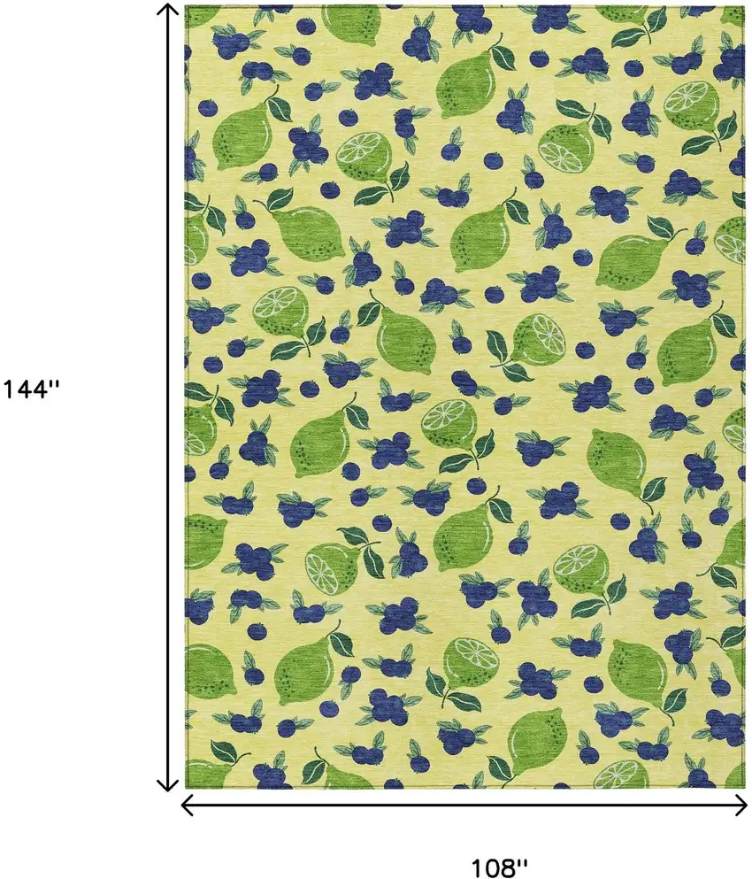 Yellow Blue And Green Lemons Washable Indoor Outdoor Area Rug Photo 3