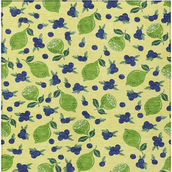Yellow Blue And Green Lemons Washable Indoor Outdoor Area Rug Photo 4
