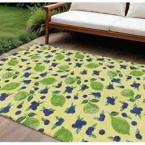 Photo of Yellow Blue And Green Lemons Washable Indoor Outdoor Area Rug