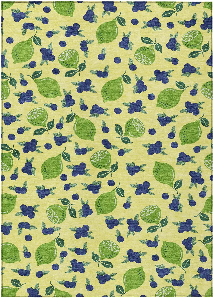 Yellow Blue And Green Lemons Washable Indoor Outdoor Area Rug Photo 2