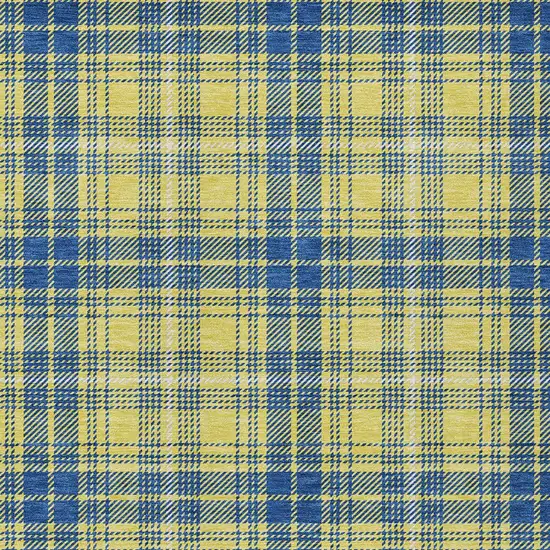 Yellow Blue And Ivory Plaid Washable Indoor Outdoor Area Rug Photo 5