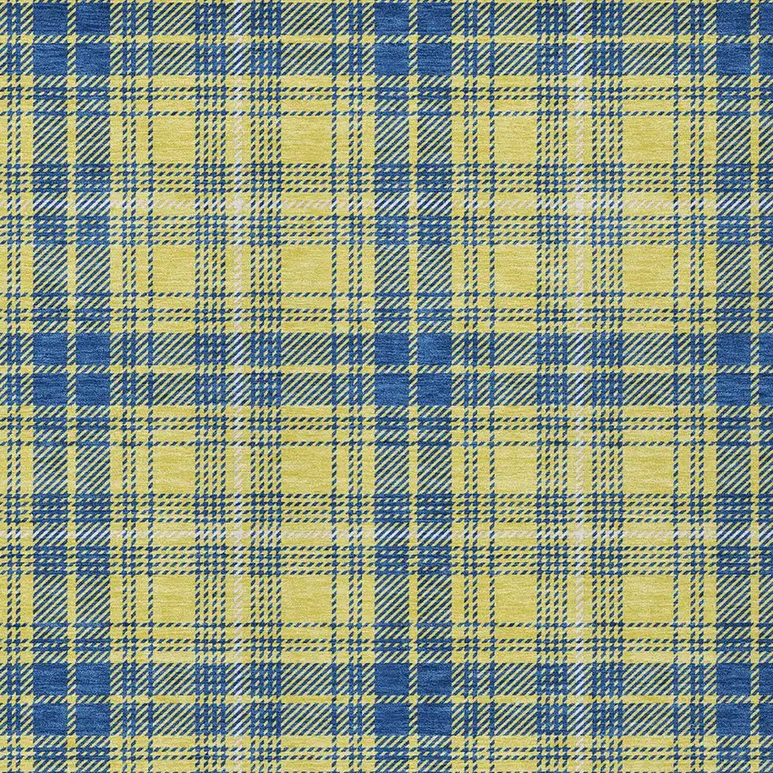 Yellow Blue And Ivory Plaid Washable Indoor Outdoor Area Rug Photo 5