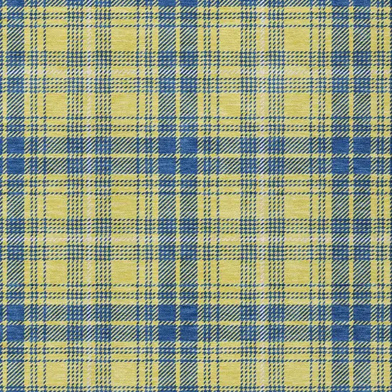 Yellow Blue And Ivory Plaid Washable Indoor Outdoor Area Rug Photo 5