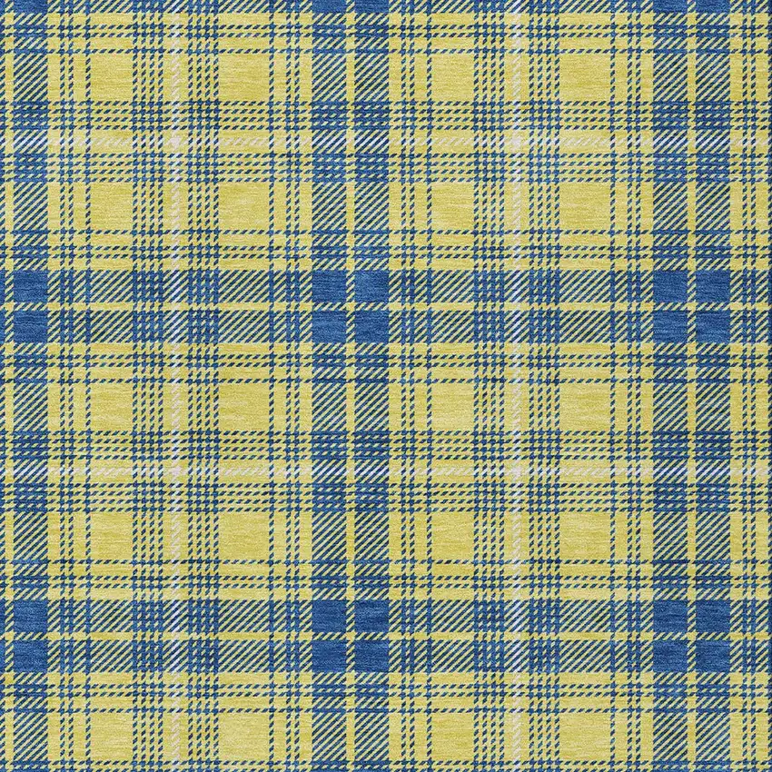 Yellow Blue And Ivory Plaid Washable Indoor Outdoor Area Rug Photo 5