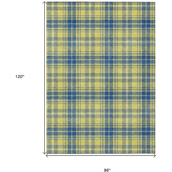 Yellow Blue And Ivory Plaid Washable Indoor Outdoor Area Rug Photo 3