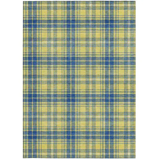 Yellow Blue And Ivory Plaid Washable Indoor Outdoor Area Rug Photo 6