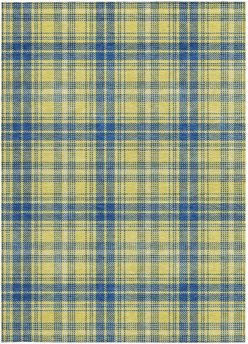 Yellow Blue And Ivory Plaid Washable Indoor Outdoor Area Rug Photo 6