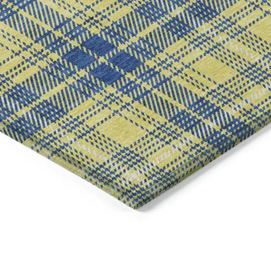 Yellow Blue And Ivory Plaid Washable Indoor Outdoor Area Rug Photo 4