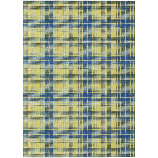 Yellow Blue And Ivory Plaid Washable Indoor Outdoor Area Rug Photo 2